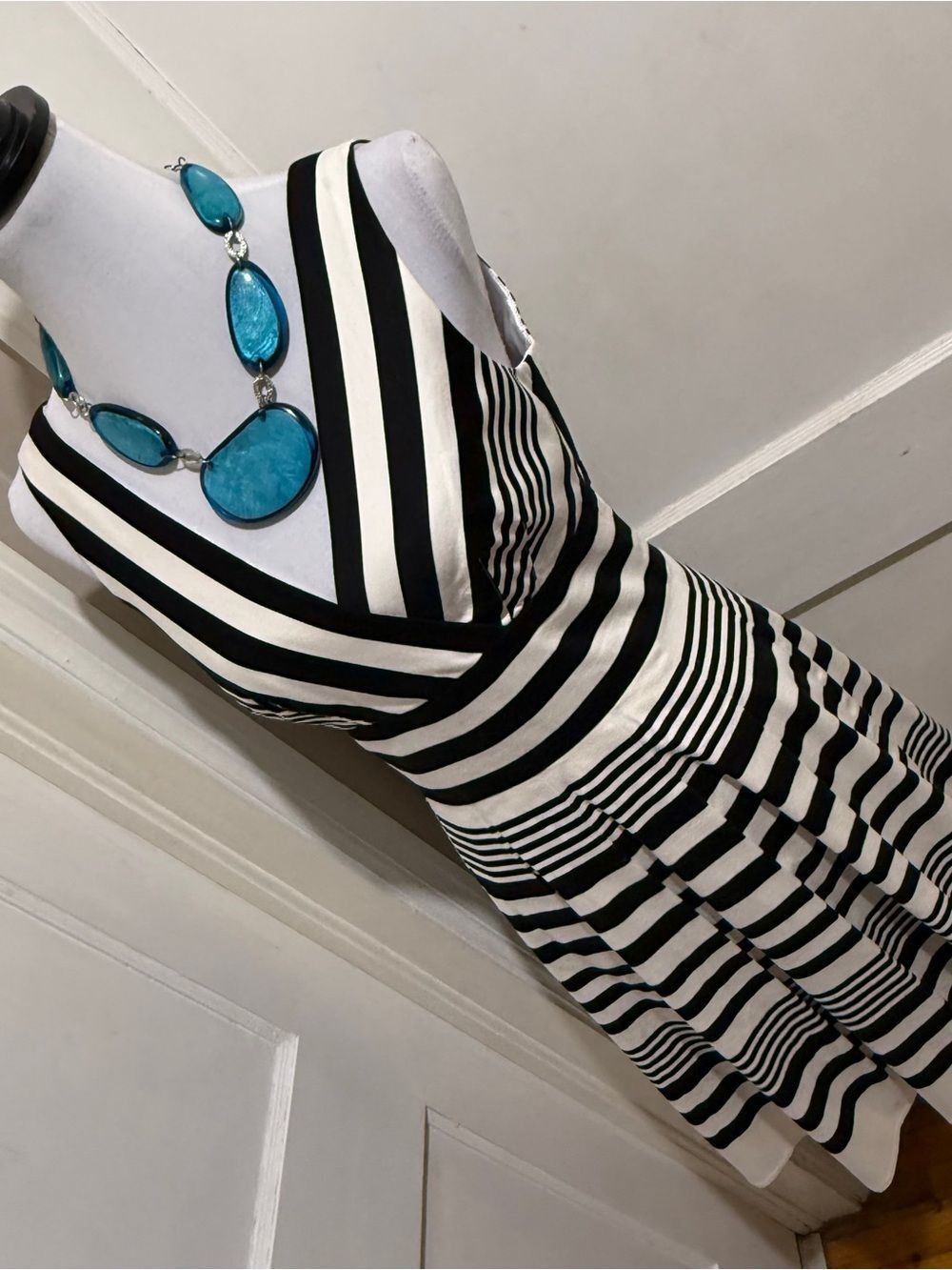 White House Black Market Black and White Striped Dress semi Formal